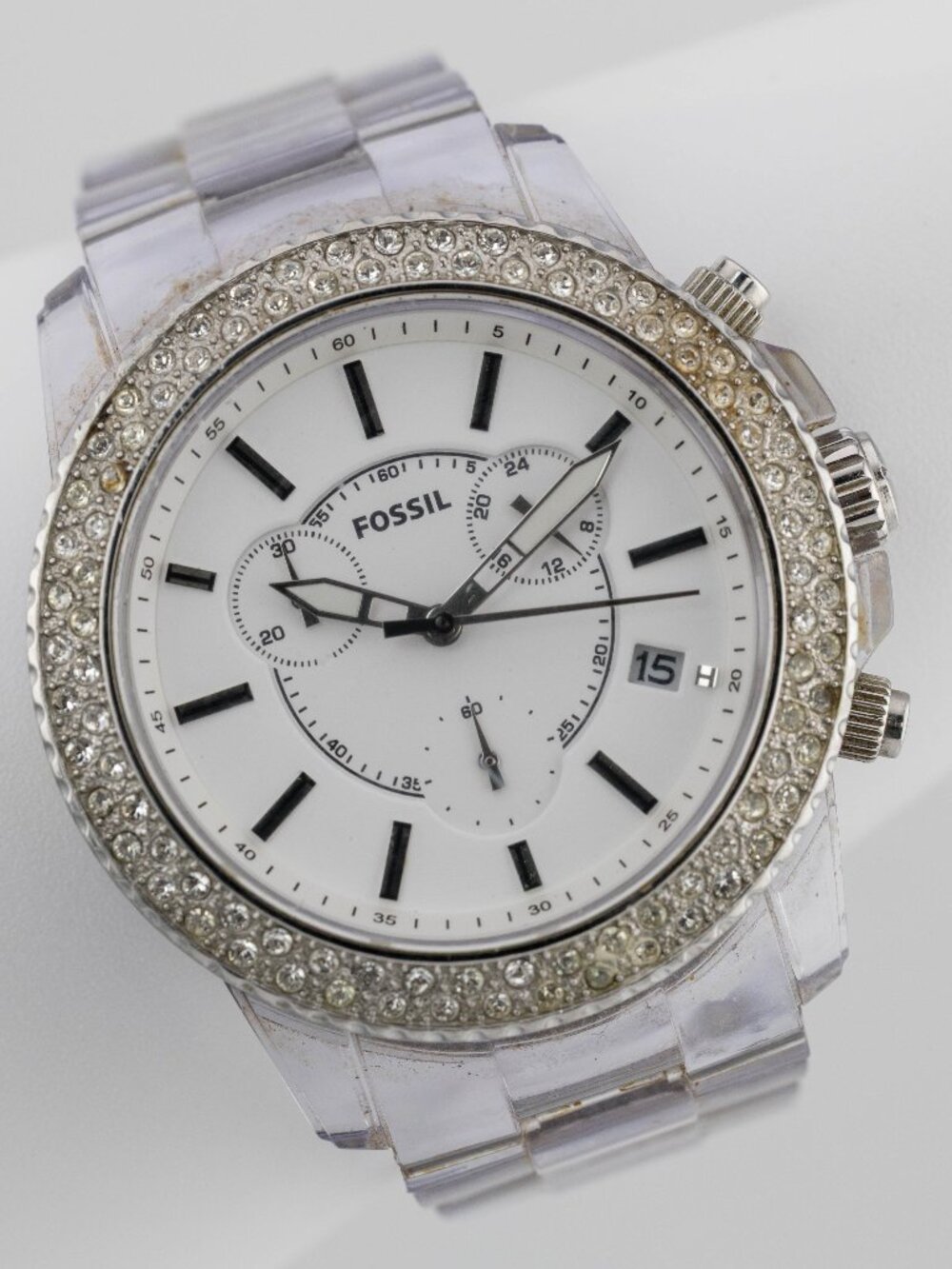 FOSSIL CH-2688 Clear Chronograph Quartz Analog Women's Watch New Battery